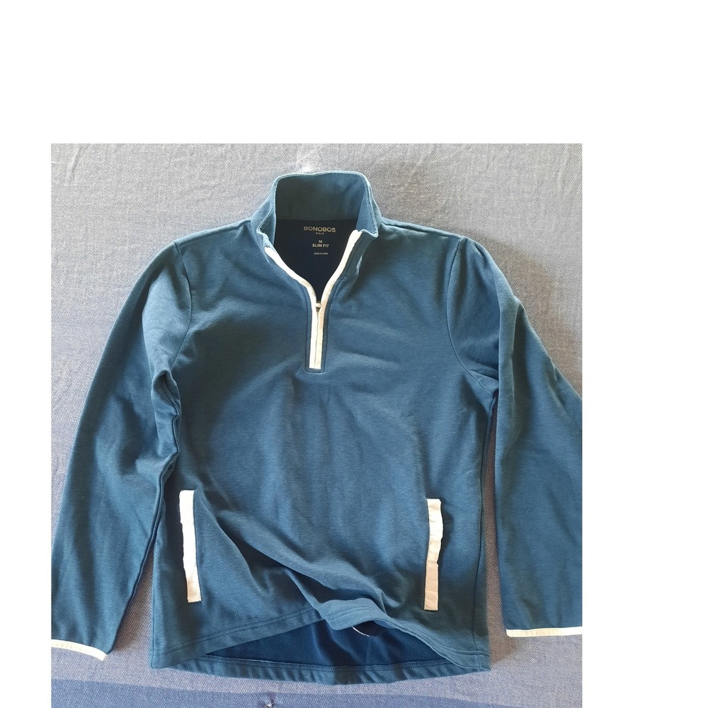Bonobos Golf Mens Medium Slim Fit Quarter Zip Pullover Teal Blue Sweater
